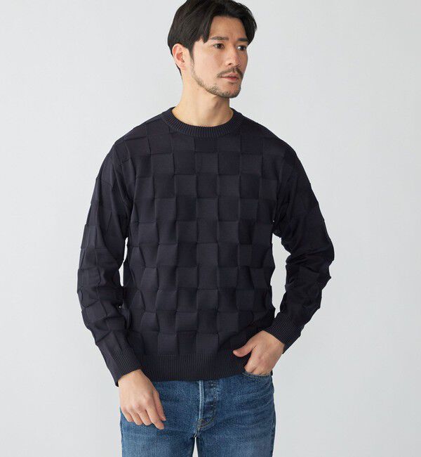 SHIPS「SHIPS: 〈手洗い可能〉Amossa(R) シャンティ ブロック リンクス編み 長袖 ニット」|ニット・セーター|