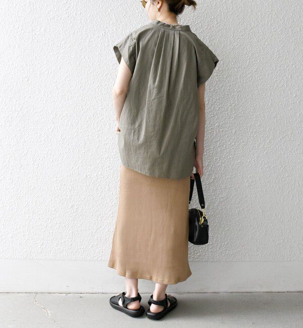 SHIPS any「SHIPS any:〈洗濯機可能〉リネン コットン バンドカラー フレンチスリーブ ポケット シャツ」|シャツ・ブラウス|