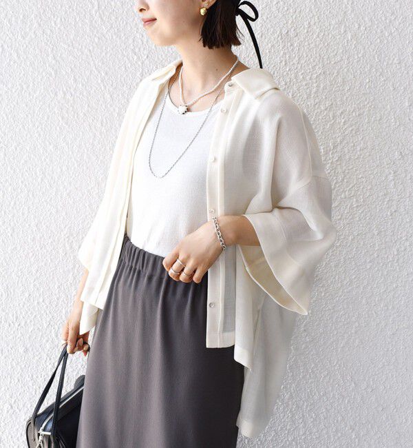SHIPS for women「〈手洗い可能〉麻調 メッシュ 半袖 ビッグ シャツ」|シャツ・ブラウス|オフホワイト