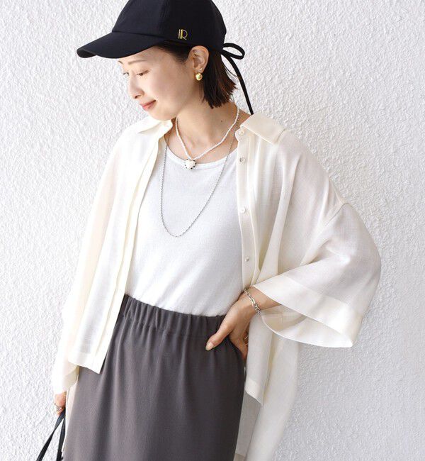 SHIPS for women「〈手洗い可能〉麻調 メッシュ 半袖 ビッグ シャツ」|シャツ・ブラウス|