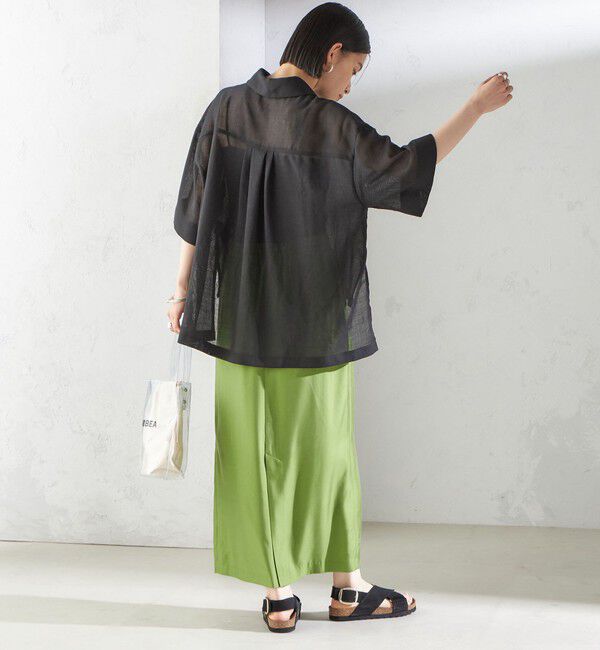 SHIPS for women「〈手洗い可能〉麻調 メッシュ 半袖 ビッグ シャツ」|シャツ・ブラウス|