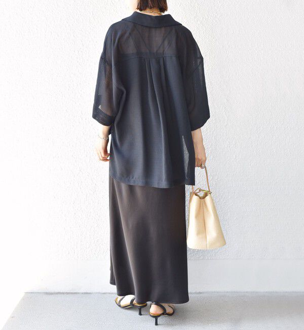 SHIPS for women「〈手洗い可能〉麻調 メッシュ 半袖 ビッグ シャツ」|シャツ・ブラウス|