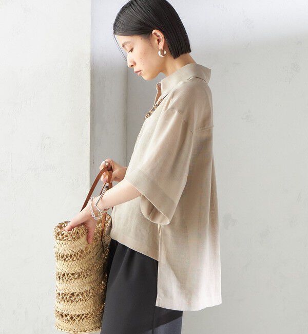 SHIPS for women「〈手洗い可能〉麻調 メッシュ 半袖 ビッグ シャツ」|シャツ・ブラウス|
