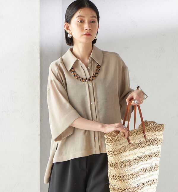 SHIPS for women「〈手洗い可能〉麻調 メッシュ 半袖 ビッグ シャツ」|シャツ・ブラウス|