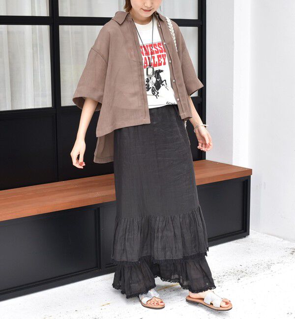 SHIPS for women「〈手洗い可能〉麻調 メッシュ 半袖 ビッグ シャツ」|シャツ・ブラウス|