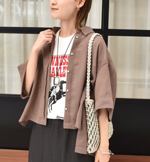 SHIPS for women「〈手洗い可能〉麻調 メッシュ 半袖 ビッグ シャツ」|シャツ・ブラウス|