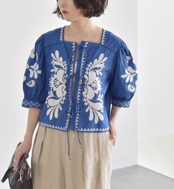 quaranciel「quaranciel:〈洗濯機可能〉エンブロイダリー スクエアネック ブラウス」|シャツ・ブラウス|