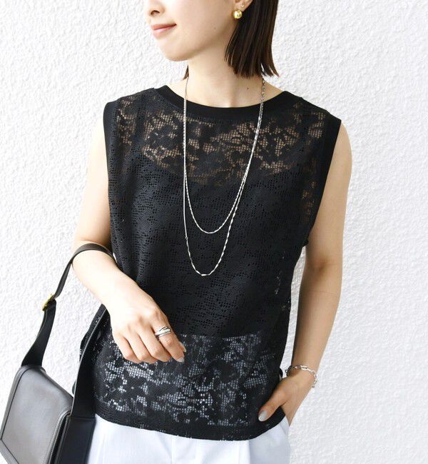 SHIPS for women「〈手洗い可能〉オーガニック コットン レース ノースリーブ プルオーバー」|タンクトップ|