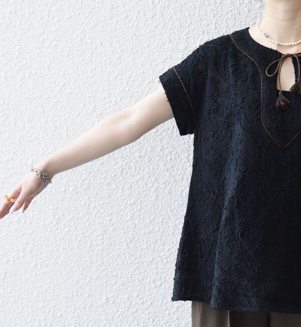 SHIPS any「《追加予約》SHIPS any:〈手洗い可能〉メッシュ ジャカード カフタン スキッパー ブラウス」|シャツ・ブラウス|