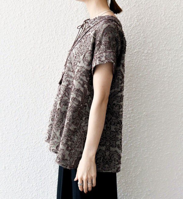 SHIPS any「《追加予約》SHIPS any:〈手洗い可能〉メッシュ ジャカード カフタン スキッパー ブラウス」|シャツ・ブラウス|