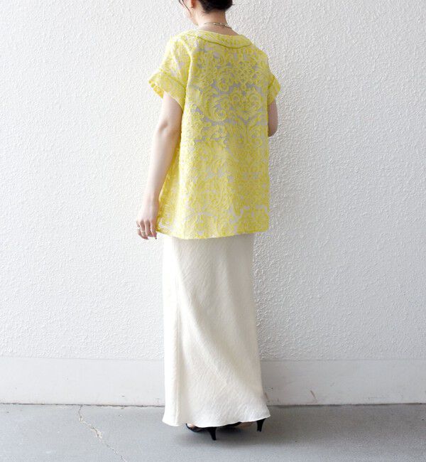 SHIPS any「《追加予約》SHIPS any:〈手洗い可能〉メッシュ ジャカード カフタン スキッパー ブラウス」|シャツ・ブラウス|