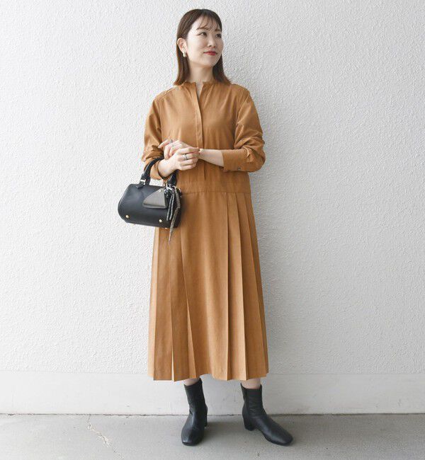 SHIPS any「SHIPS any:〈洗濯機可能〉ピーチスキン サイド プリーツ バンドカラー シャツ ワンピース」|ワンピース|