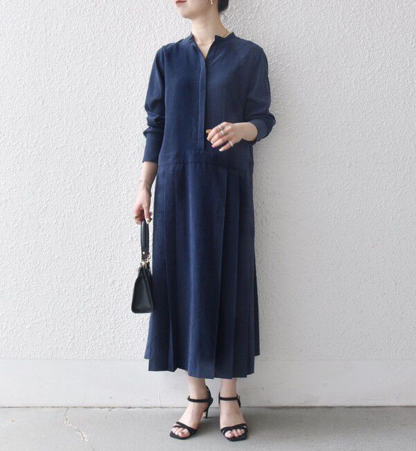 SHIPS any「SHIPS any:〈洗濯機可能〉ピーチスキン サイド プリーツ バンドカラー シャツ ワンピース」|ワンピース|