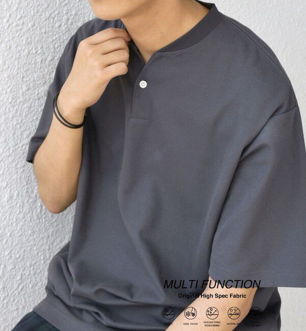 SHIPS any「SHIPS any:〈接触冷感・遮熱・UVカット機能等〉サマーファンクション 鹿の子 ヘンリーネック Tシャツ◇」|Tシャツ・カットソー|ダークグレー