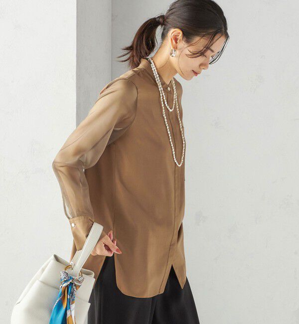 SHIPS for women「〈手洗い可能〉シアー 袖 ポケット デザイン シャツ」|シャツ・ブラウス|キャメル