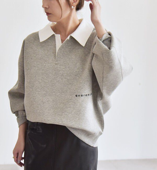 quaranciel「quaranciel:〈洗濯機可能〉ポンチ ロゴプリント ポロ スウェット プルオーバー」|スウェット・ジャージ|