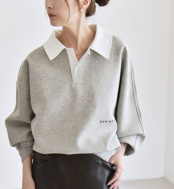 quaranciel「quaranciel:〈洗濯機可能〉ポンチ ロゴプリント ポロ スウェット プルオーバー」|スウェット・ジャージ|