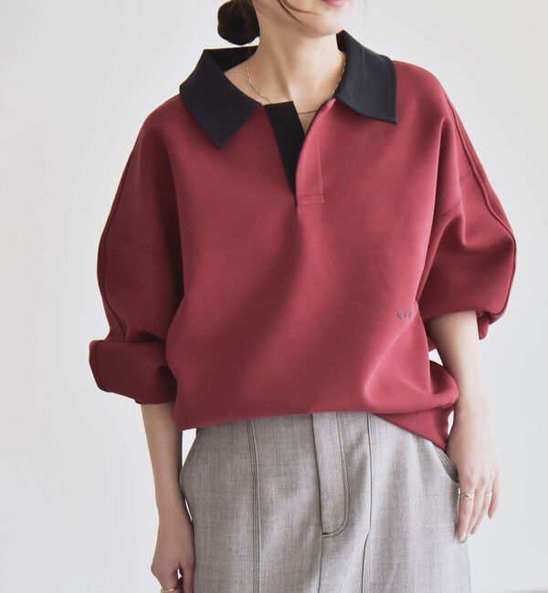 quaranciel「quaranciel:〈洗濯機可能〉ポンチ ロゴプリント ポロ スウェット プルオーバー」|スウェット・ジャージ|