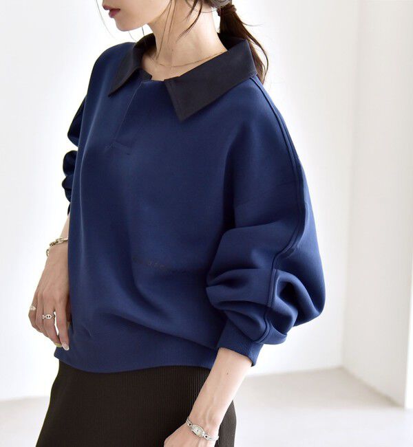 quaranciel「quaranciel:〈洗濯機可能〉ポンチ ロゴプリント ポロ スウェット プルオーバー」|スウェット・ジャージ|ブルー