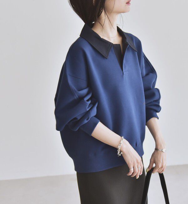 quaranciel「quaranciel:〈洗濯機可能〉ポンチ ロゴプリント ポロ スウェット プルオーバー」|スウェット・ジャージ|