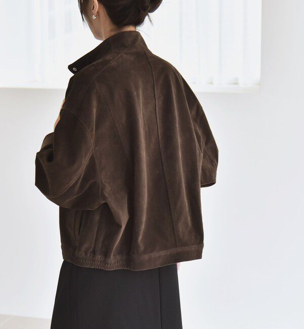 quaranciel「quaranciel〈洗濯機可能〉ポリエステル スエード スタンドカラー ジップ ショート ブルゾン」|ブルゾン・スタジャン|