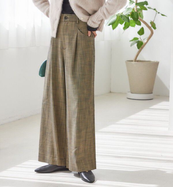 SHIPS for women「〈手洗い可能〉シャンブレー ポケット デザイン ワイド パンツ」|スラックス|ブラウン系