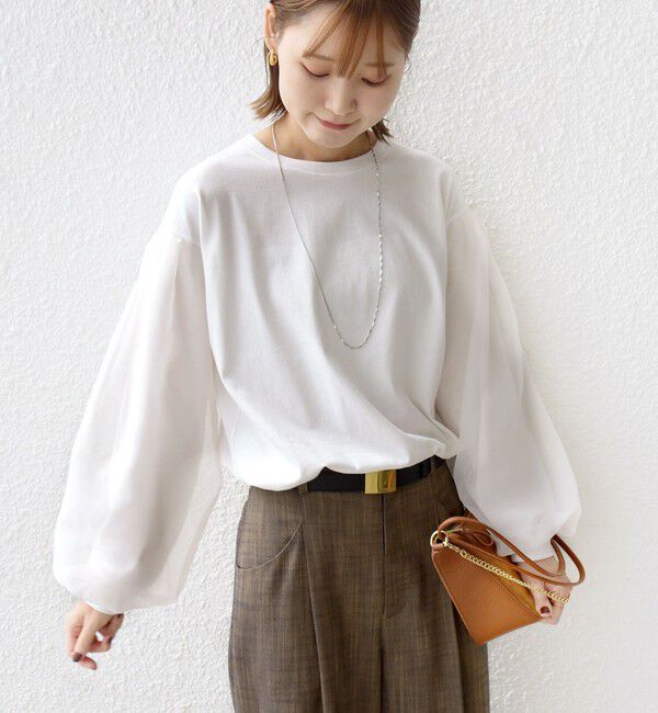 SHIPS for women「【WEB限定】〈手洗い可能〉シアー コンビ 裾 ドロスト プルオーバー」|プルオーバー|