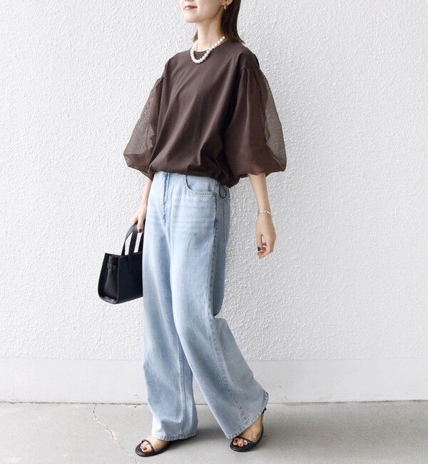 SHIPS for women「【WEB限定】〈手洗い可能〉シアー コンビ 裾 ドロスト プルオーバー」|プルオーバー|