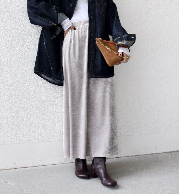 SHIPS for women「〈手洗い可能〉スノー クラッシュ ポリエステル ベロア ウエスト ゴム スカート」|スカート|