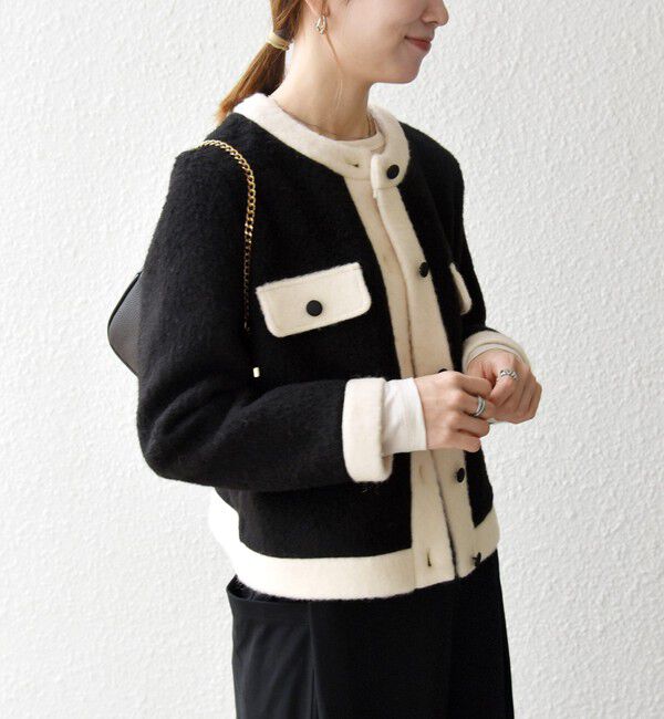 SHIPS any「SHIPS any: バイカラー クルーネック カーディガン ジャケット」|ノーカラージャケット|