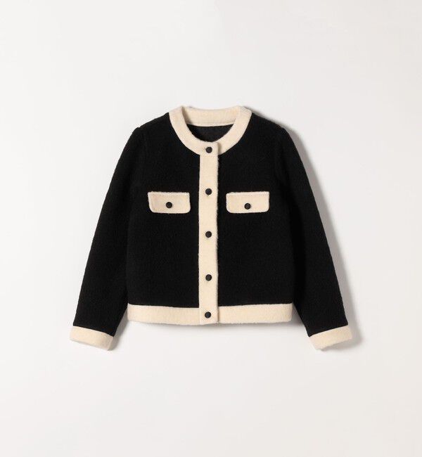 SHIPS any「SHIPS any: バイカラー クルーネック カーディガン ジャケット」|ノーカラージャケット|