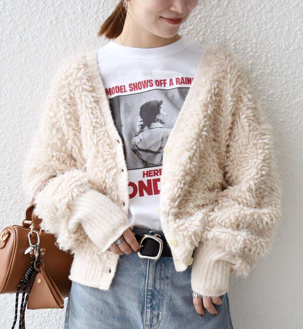 SHIPS any「SHIPS any: ループ ニット Vネック ショート カーディガン」|カーディガン|ナチュラル