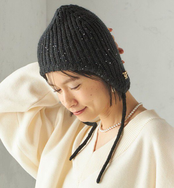 SHIPS for women「perah: ブローチ 付 イヤー フラップ ラメ ニット キャップ」|ニット帽|