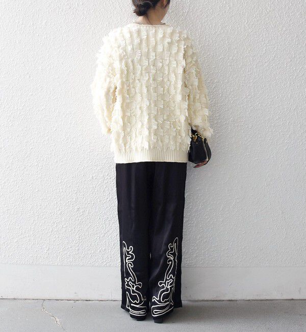 SHIPS any「SHIPS any:〈洗濯機可能〉サテン 刺繍 ストレート イージー パンツ」|その他|