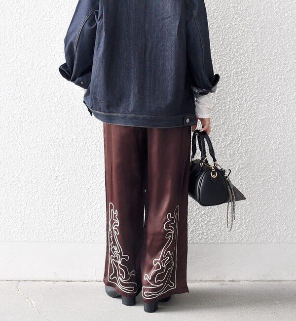 SHIPS any「SHIPS any:〈洗濯機可能〉サテン 刺繍 ストレート イージー パンツ」|その他|