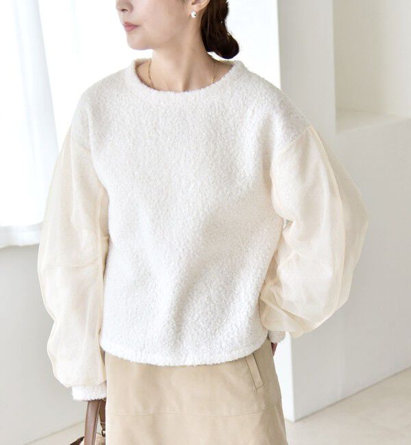 quaranciel「quaranciel:〈洗濯機可能〉ボア &times; チュール コンビ クルーネック プルオーバー」|プルオーバー|