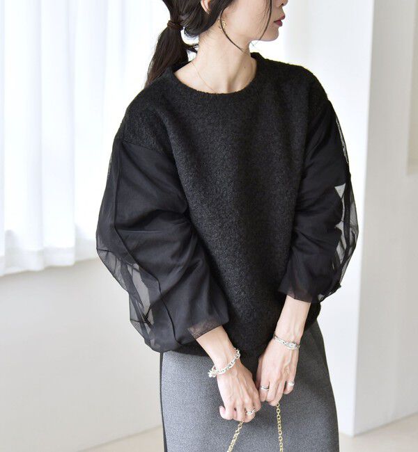 quaranciel「quaranciel:〈洗濯機可能〉ボア &times; チュール コンビ クルーネック プルオーバー」|プルオーバー|