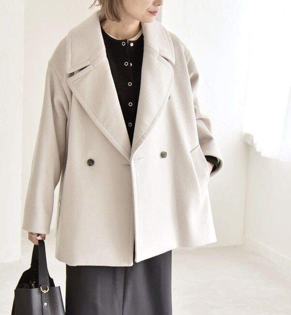 quaranciel「quaranciel: PURE WOOL ダブルブレスト テーラード ハーフ コート」|ピーコート|