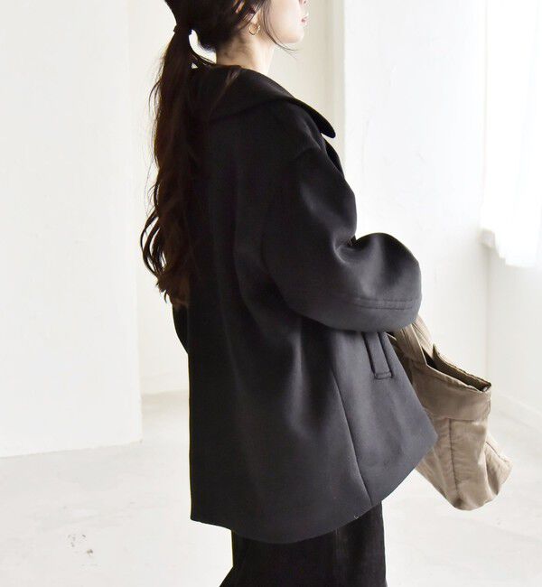 quaranciel「quaranciel: PURE WOOL ダブルブレスト テーラード ハーフ コート」|ピーコート|