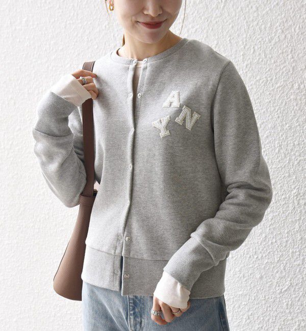 SHIPS any「SHIPS any:〈洗濯機可能〉裏起毛 ビジュー コンパクト スナップ カーディガン」|カーディガン|ライトグレー