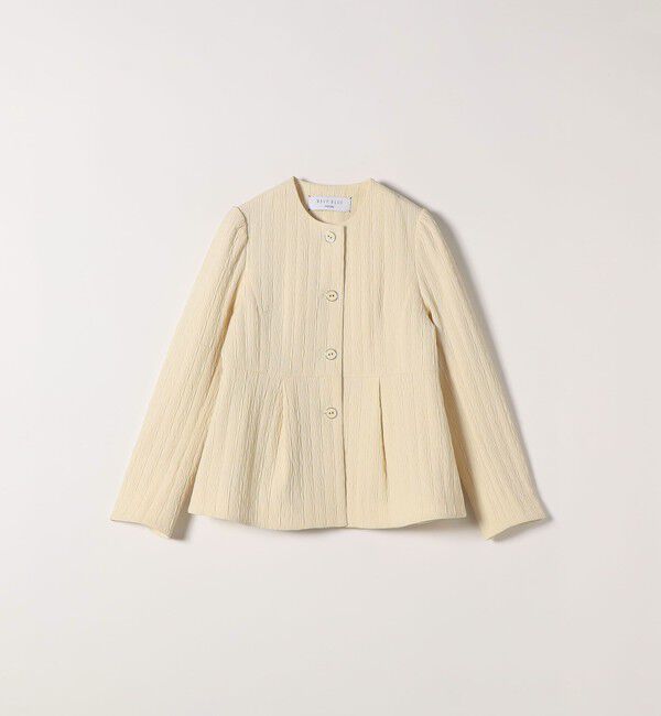 SHIPS any「SHIPS any:〈手洗い可能〉ジャカード ノーカラー ペプラム ジャケット［NAVY BLUE］」|ノーカラージャケット|