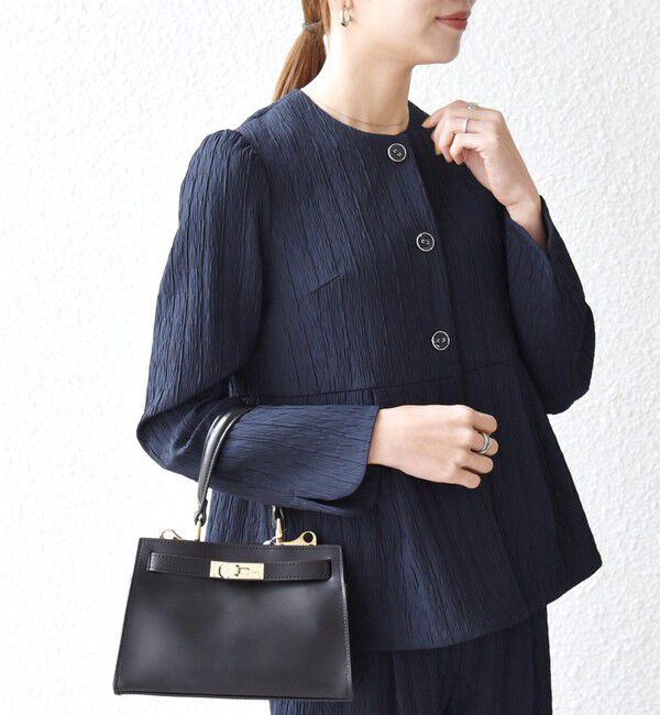 SHIPS any「SHIPS any:〈手洗い可能〉ジャカード ノーカラー ペプラム ジャケット［NAVY BLUE］」|ノーカラージャケット|