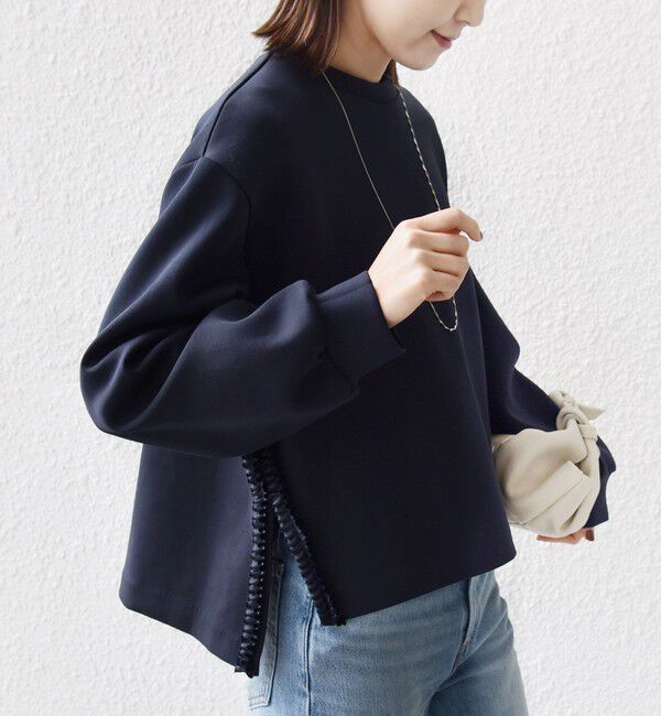 SHIPS for women「【WEB限定】〈手洗い可能〉サイド スリット フリル ダンボール カットソー」|Tシャツ・カットソー|ネイビー