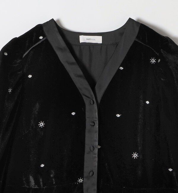 SHIPS any「SHIPS any:〈手洗い可能〉ポリエステル ベロア 刺繍 タック フレア ワンピース」|ワンピース|