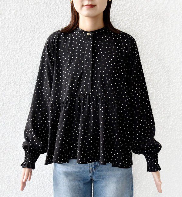 SHIPS for women「【WEB限定】〈手洗い可能〉ドット 花柄 袖 シャーリング ブラウス」|シャツ・ブラウス|