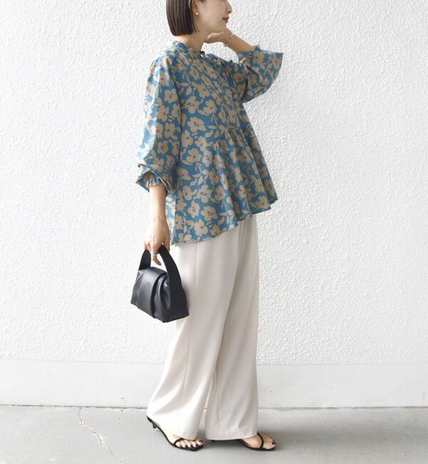 SHIPS for women「【WEB限定】〈手洗い可能〉ドット 花柄 袖 シャーリング ブラウス」|シャツ・ブラウス|