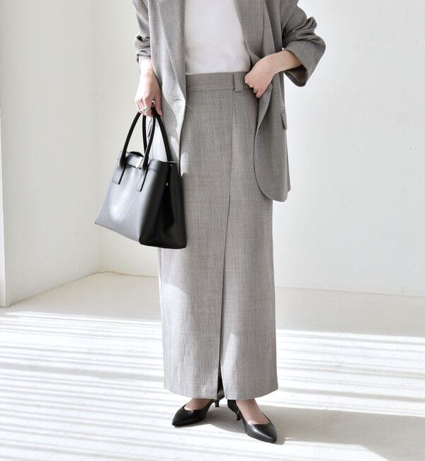 quaranciel「quaranciel:〈手洗い可能〉ウーステッド Iライン スリット スカート（セットアップ対応）」|スカート|グレー