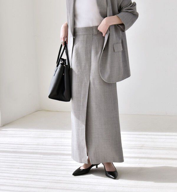 quaranciel「quaranciel:〈手洗い可能〉ウーステッド Iライン スリット スカート（セットアップ対応）」|スカート|