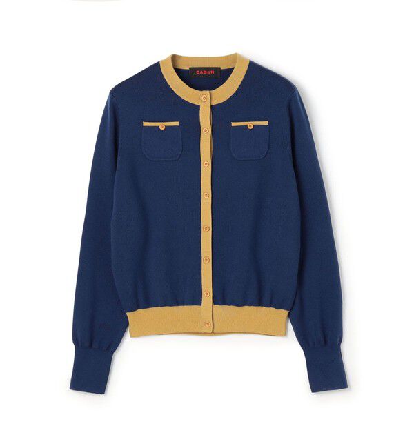 CABaN「コットンカシミヤ バイカラークルーネックカーディガン」|カーディガン|64 ブルー系