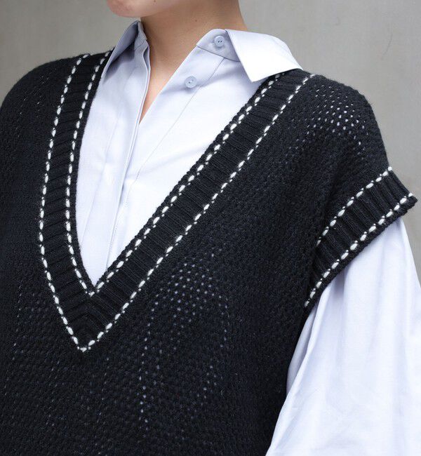 MACPHEE「【WEB・一部店舗限定】ウールメッシュ Vネックベスト」|ベスト・ジレ|